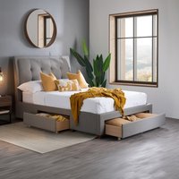 Shelby - King Size - 3 Drawer Storage Bed - Grey - Fabric - 5ft - Happy Beds