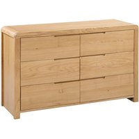 Curve - 6 Drawer Wide Chest - Oak - Wooden - Happy Beds
