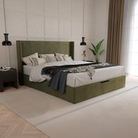 Hartley - Double - Winged Ottoman Storage Bed - Olive - Fabric - 4ft6