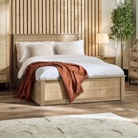 Padstow - King Size - Rattan Ottoman Storage Bed - Oak - Wooden - 5ft - Happy Beds