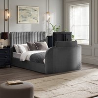 Croft - Super King Size - TV Bed with Storage Compartment - Dark Grey - Velvet - 6ft - Happy Beds