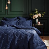 furn. Palmeria Quilted Velvet Duvet Cover Set - Navy Cotton - Size Double