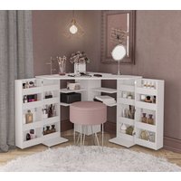 Olivia - Corner Dressing Table With Storage - White - Wooden - Happy Beds