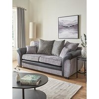 Very Home Marino Fabric/Faux Leather 3 Seater Scatter Back Sofa - Grey/Black - Made In The Uk