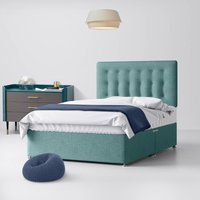 Small Single - Divan Bed and Cornell Buttoned Headboard - Duck Egg Blue - Fabric - 2ft6 - Happy Beds
