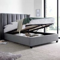 Aurora - King Size - Ottoman Storage Bed - Grey - Velvet - 5ft - Happy Beds